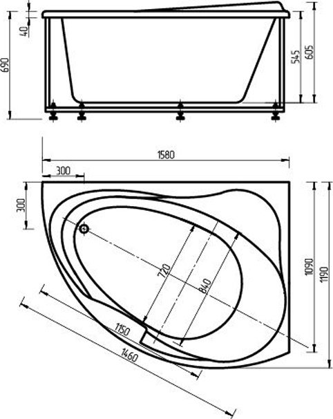 Ванна акриловая АКВАТЕК Альтаир 160х110 (левая, с фронтальным экраном ...
