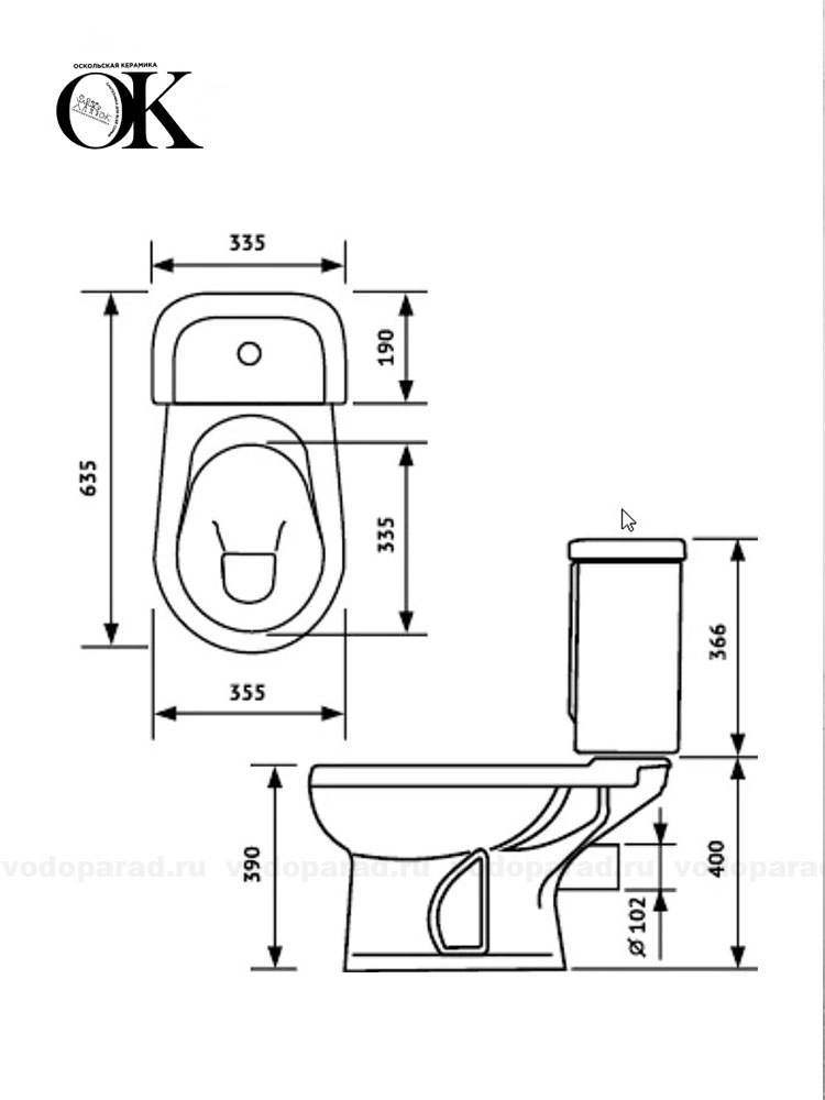 Унитаз-компактнапольныйсбачкомисиденьемОскольскаякерамикаИридаСтандарт40360110402